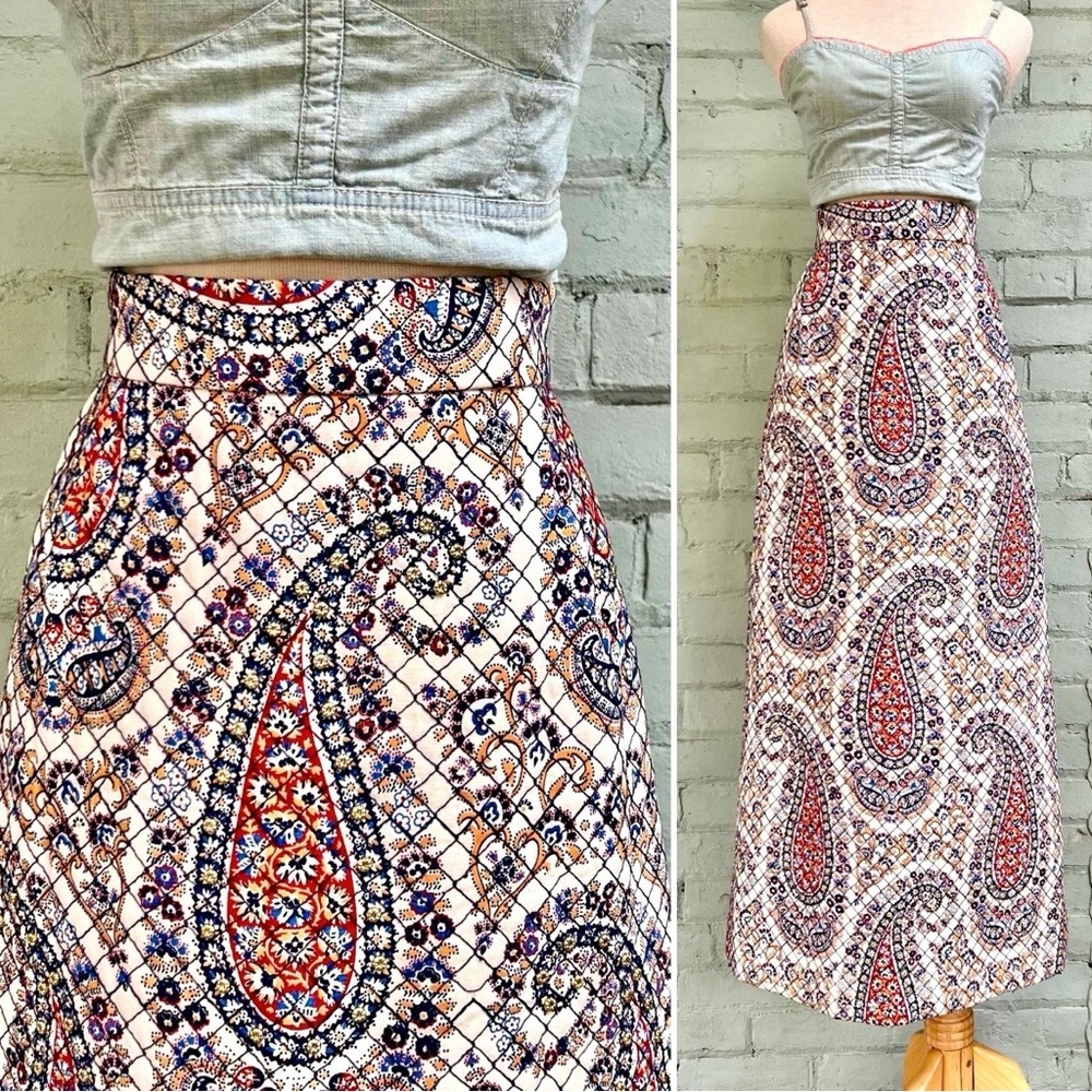 Vintage 60s Paisley Quilted Maxi Skirt RARE
